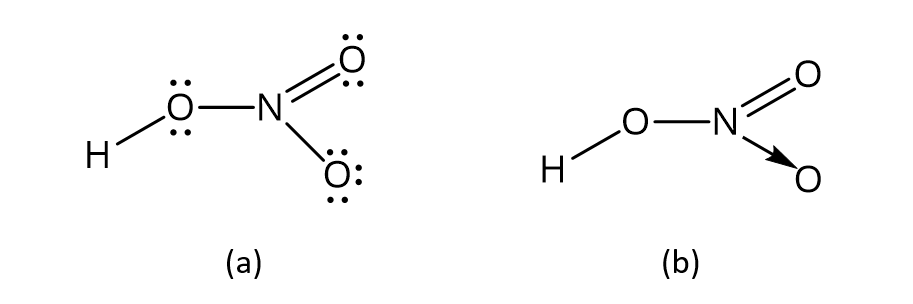 Công thức Lewis (a) và công thức cấu tạo (b) của nitric acid